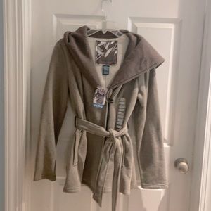 Hooded fleece lined  belted jacket